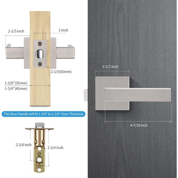 Passage Door Handle Satin Nickel Closet Passage Door Handle Lever Interior 4pk - Picture 6 of 6